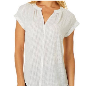 Philosophy blouse white black dots cuffed sleeve v neck size XS